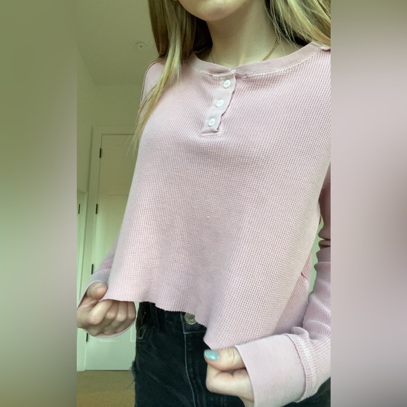 Pink waffle knit long sleeved top - Picture 2 of 2